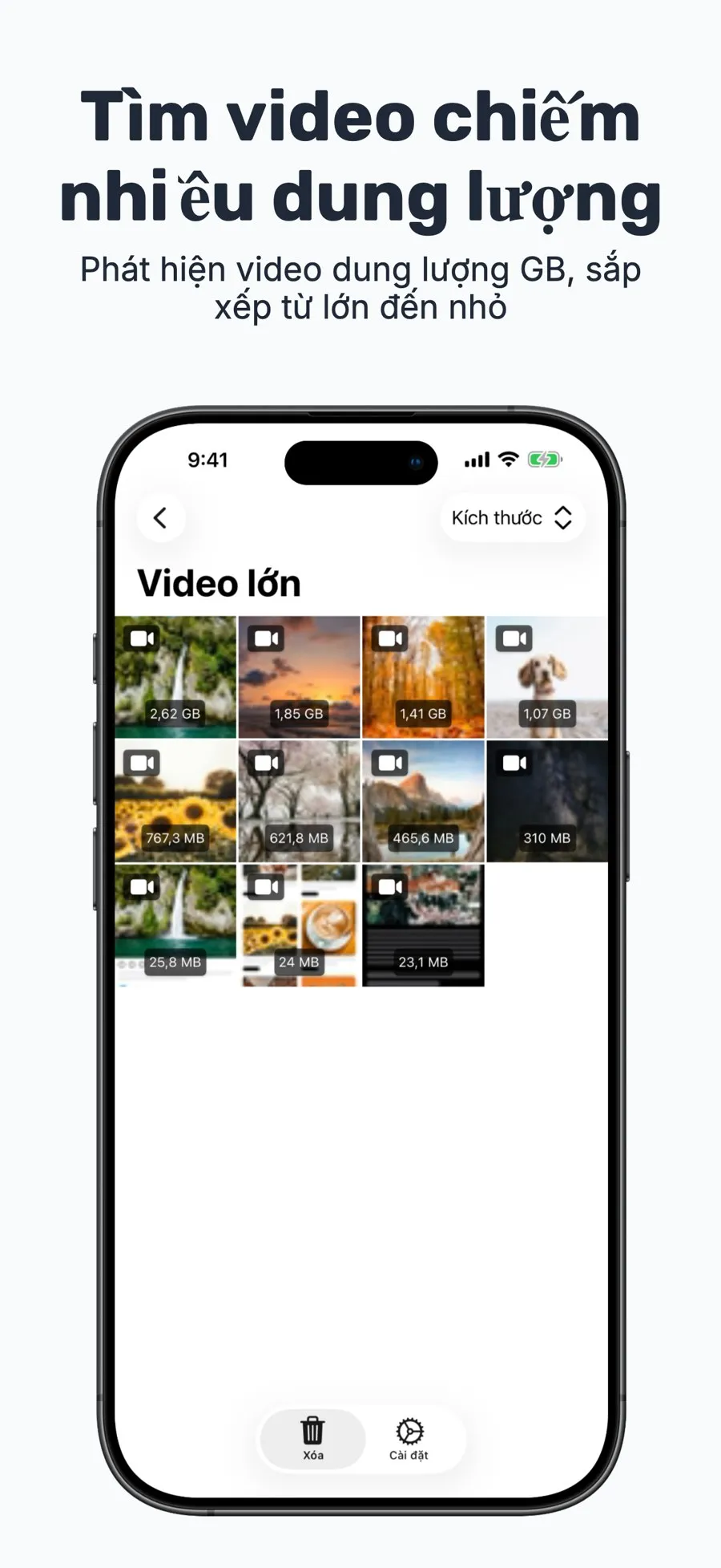 Video lớn được sắp xếp theo dung lượng